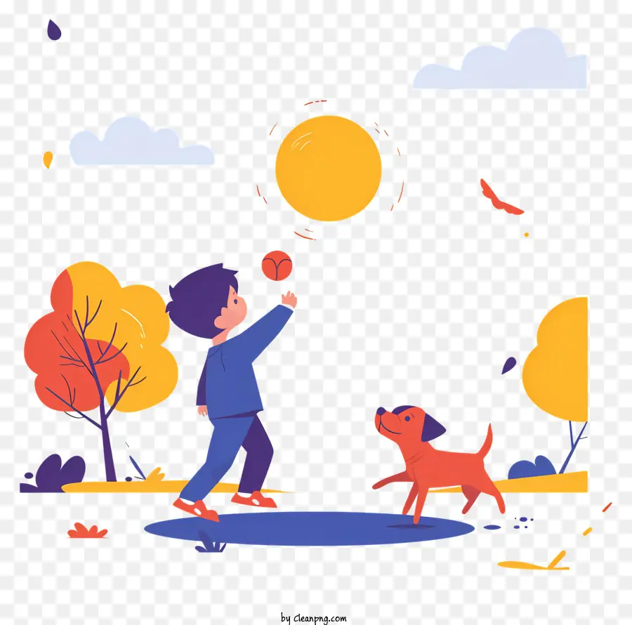 Garçon Jouant Avec Un Chien，Balle PNG