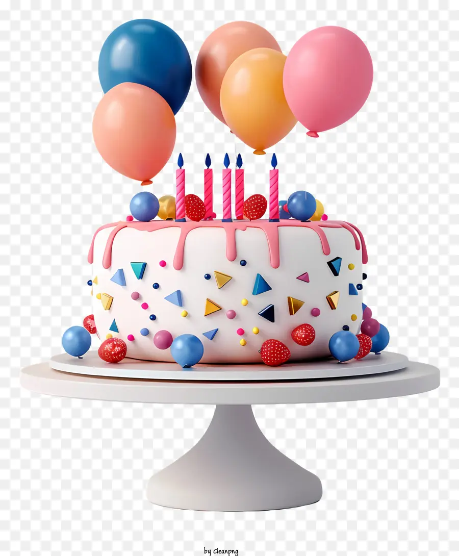 Gâteau D'anniversaire Avec Ballons，Gâteau D'anniversaire PNG