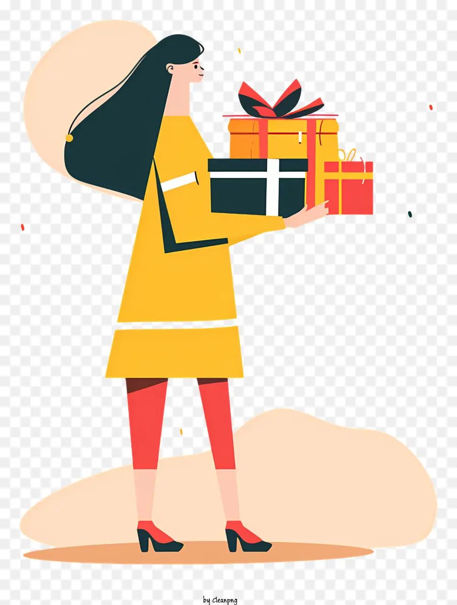 Femme Hold Box，Cadeaux De Noël PNG