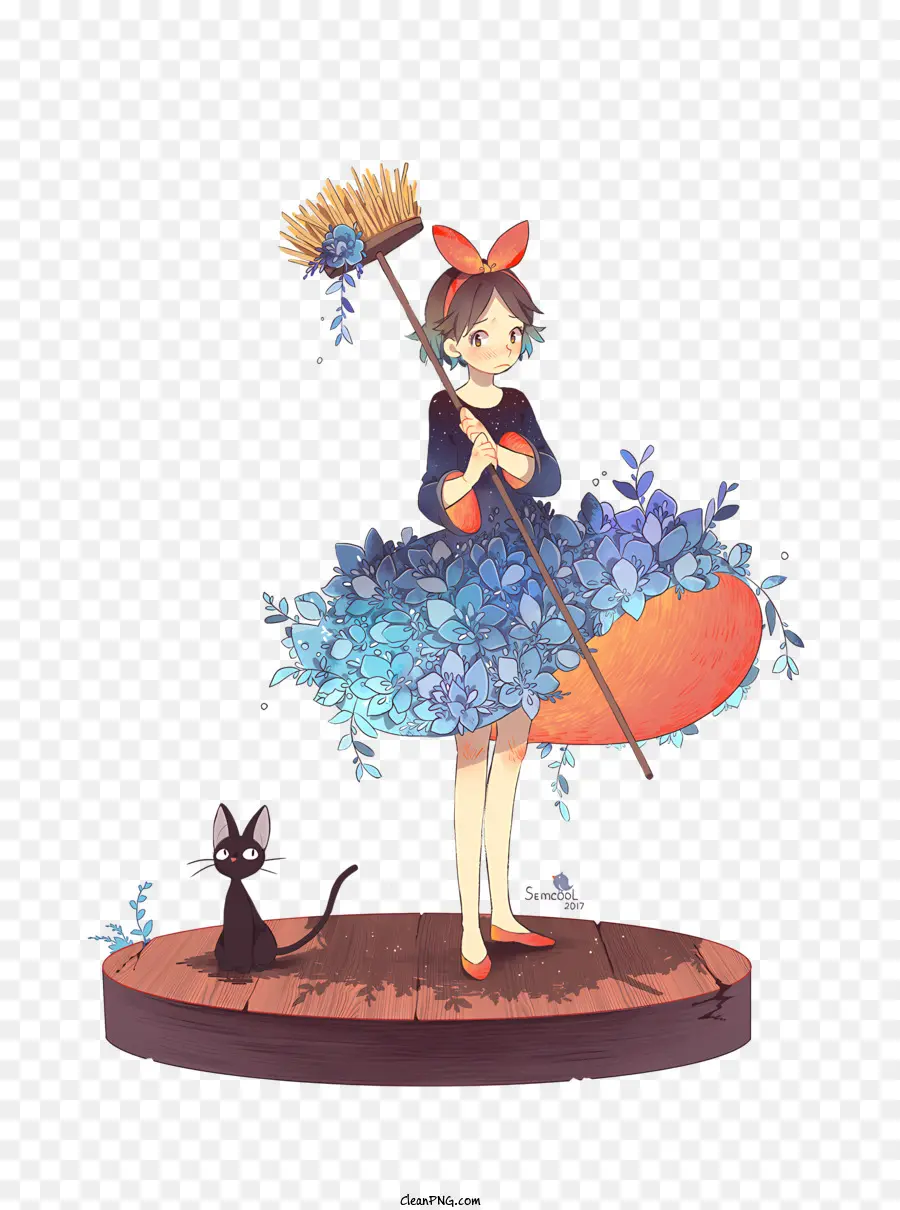 Dessin Animé Ghibli，Fille Avec Un Balai PNG