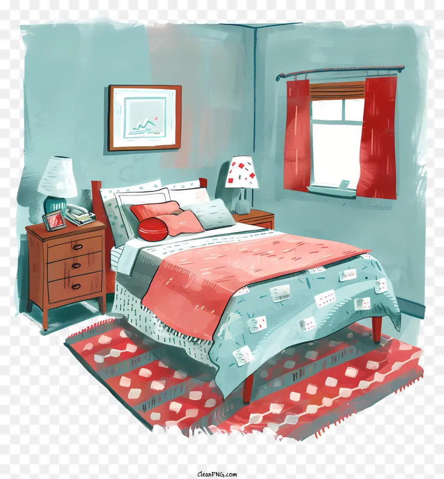 Chambre à Coucher，Palette De Couleurs Rouge Et Bleu PNG