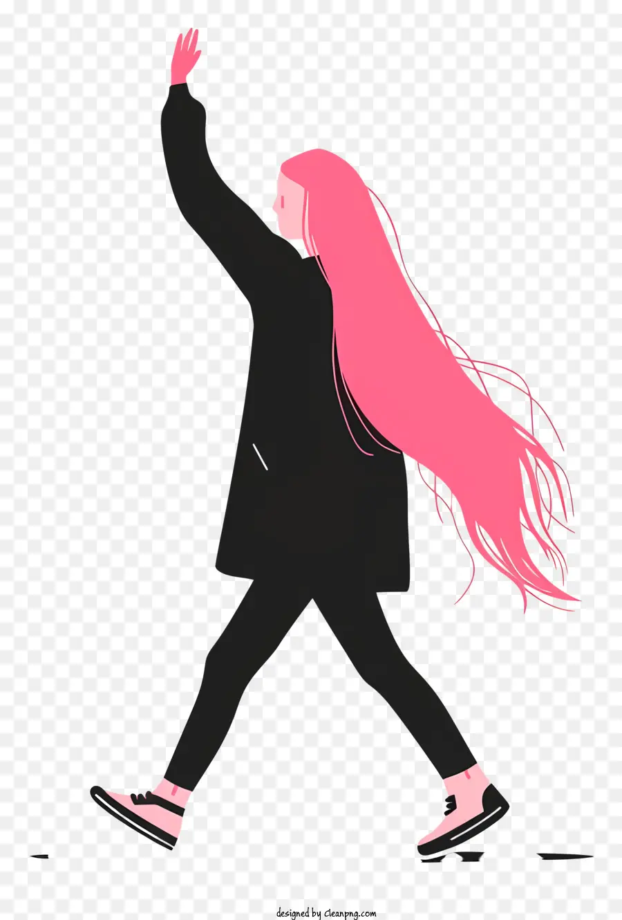 Femme Qui Marche，Des Cheveux Roses PNG