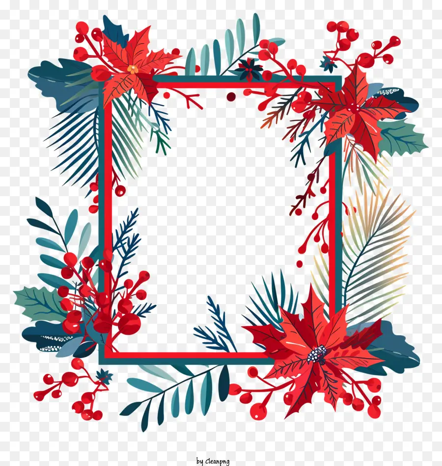 Cadre De Noël，Design Floral Orné PNG