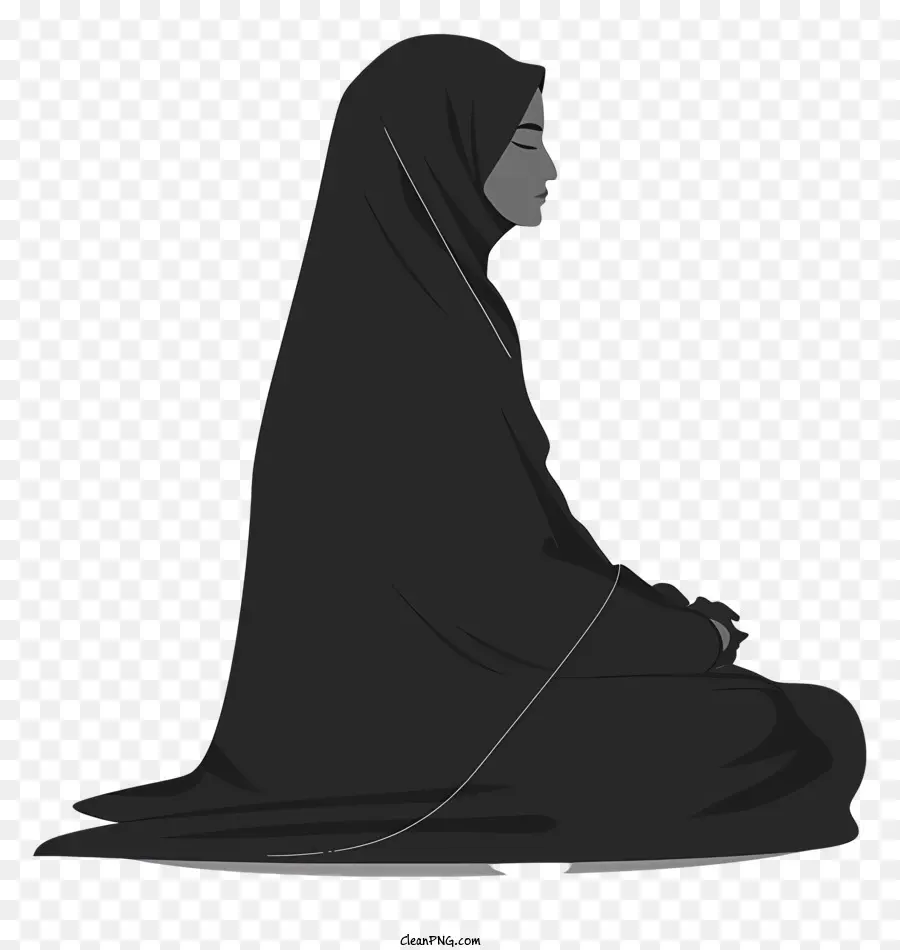 Femme En Hijab Assis，La Méditation PNG