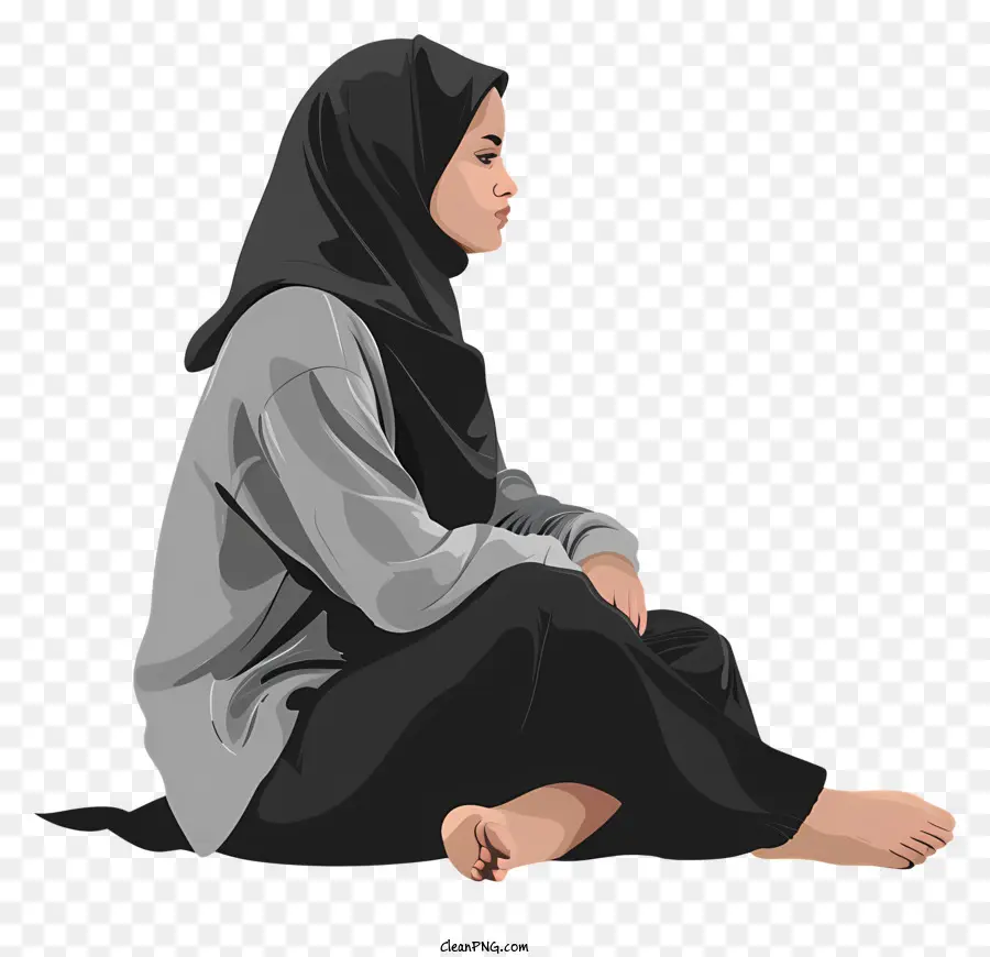 Femme En Hijab Assis，Hijab PNG