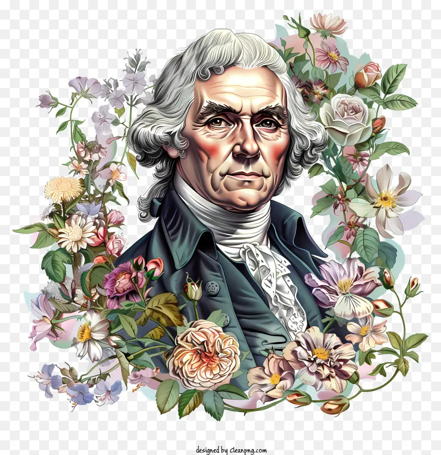 Thomas Jefferson，Personnage Historique Avec Des Fleurs PNG