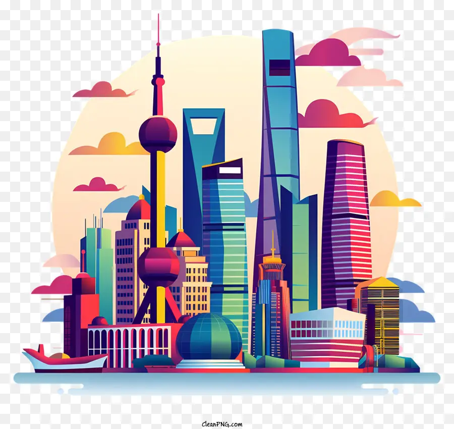 Silhouette De La Ville De Shanghai，Gratte Ciel PNG