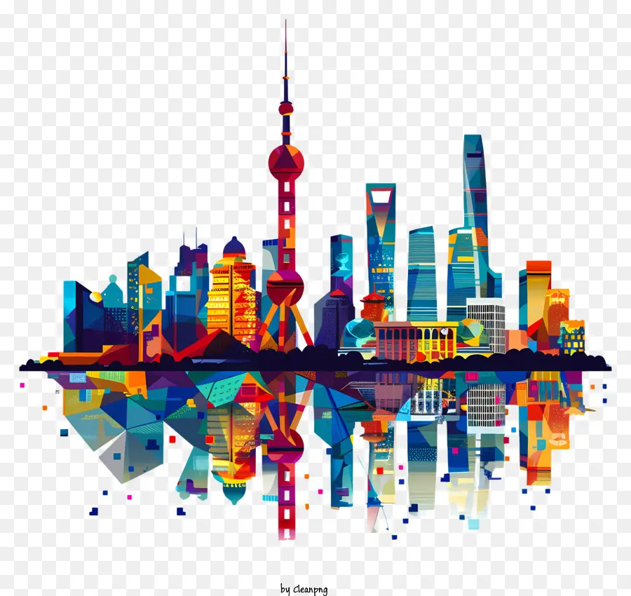 Silhouette De La Ville De Shanghai，Skyline Moderne PNG