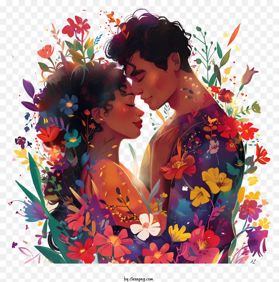 Journée Des Amoureux，Couple Avec Des Fleurs PNG