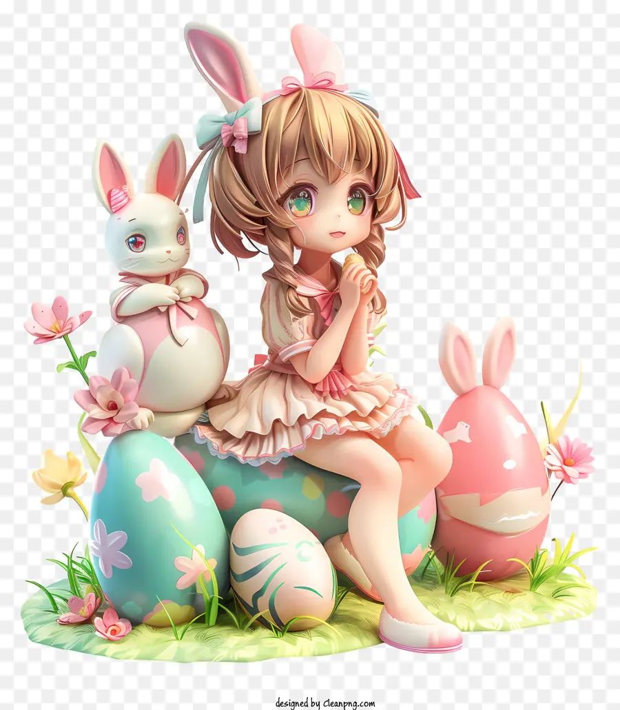 Animé，Fille Aux Oreilles De Lapin PNG