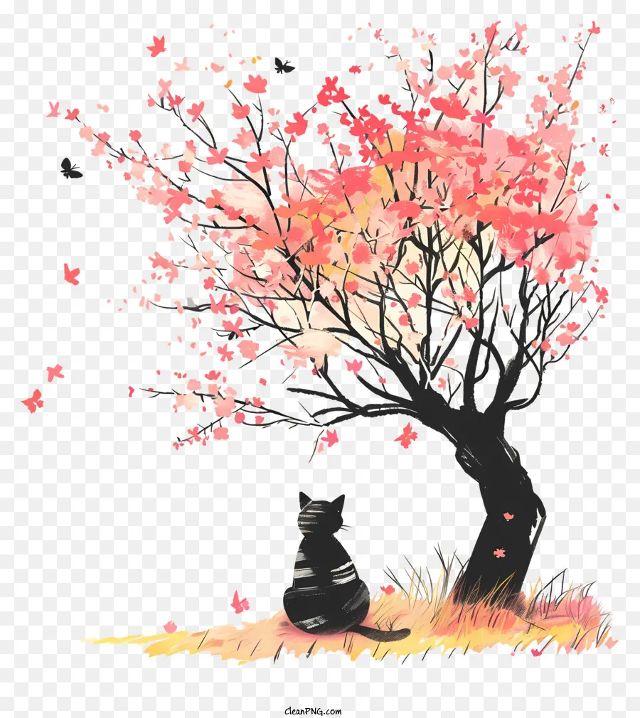 Chat Mignon Sous L'arbre，Chat Et Arbre PNG