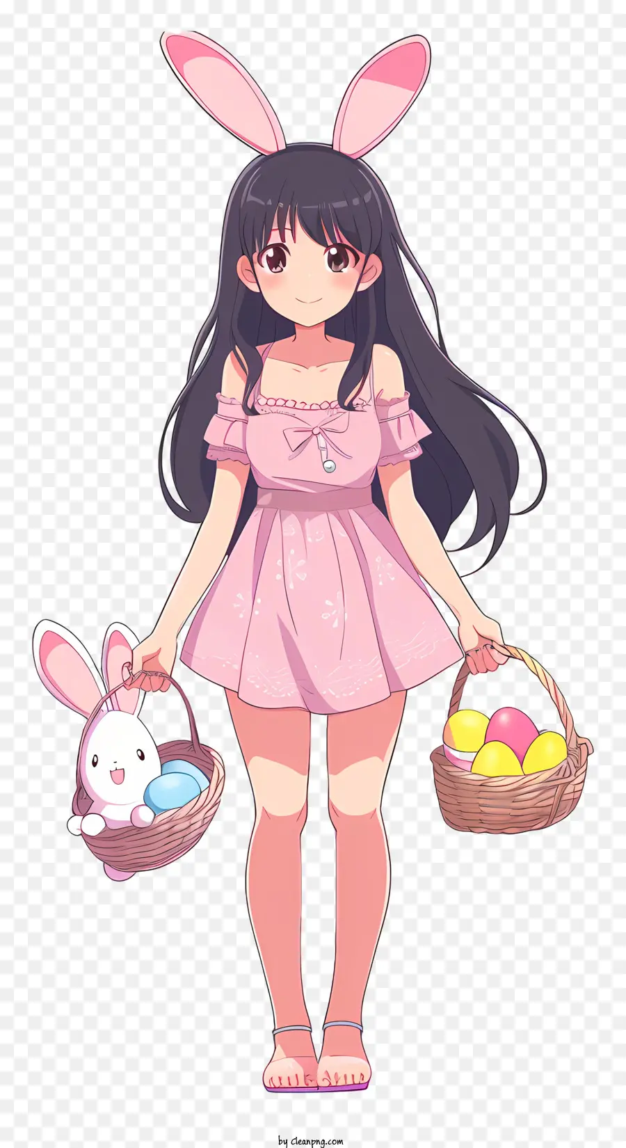 Animé，Anime Girl Avec Des Oreilles De Lapin Et Des Paniers PNG