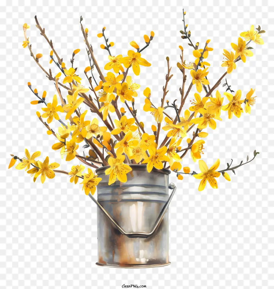 Fleur De Forsythia，Fleurs Jaunes Dans Un Seau PNG