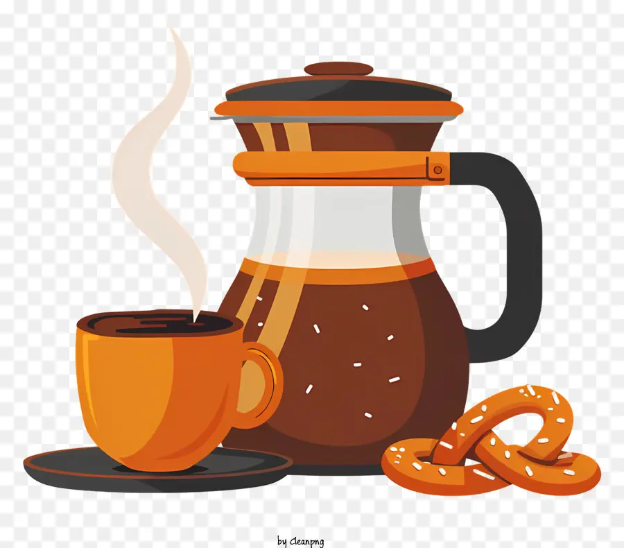 Cafetière，Cafetière Et Bretzel PNG