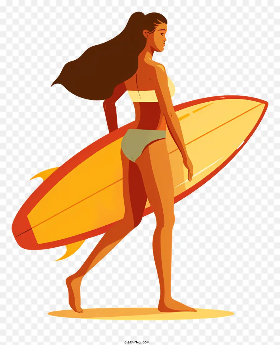 Femme Avec Planche De Surf，Plage PNG