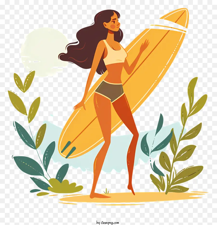 Femme Avec Planche De Surf，Plage PNG