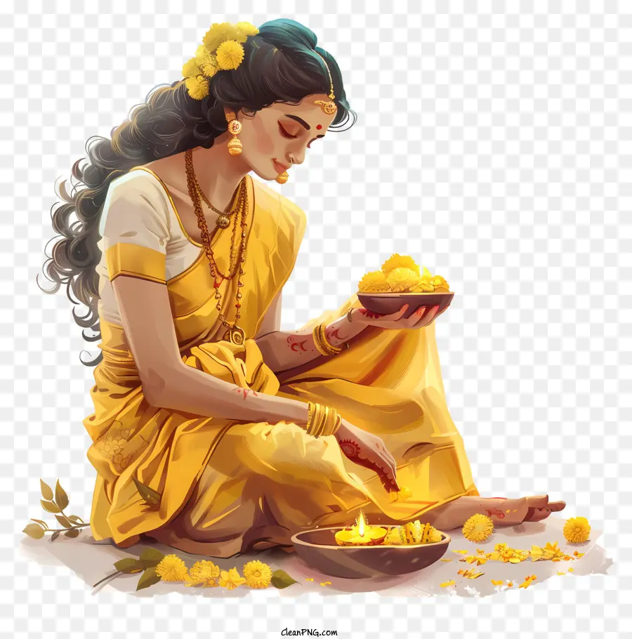 Vishu，Femme En Costume Traditionnel PNG