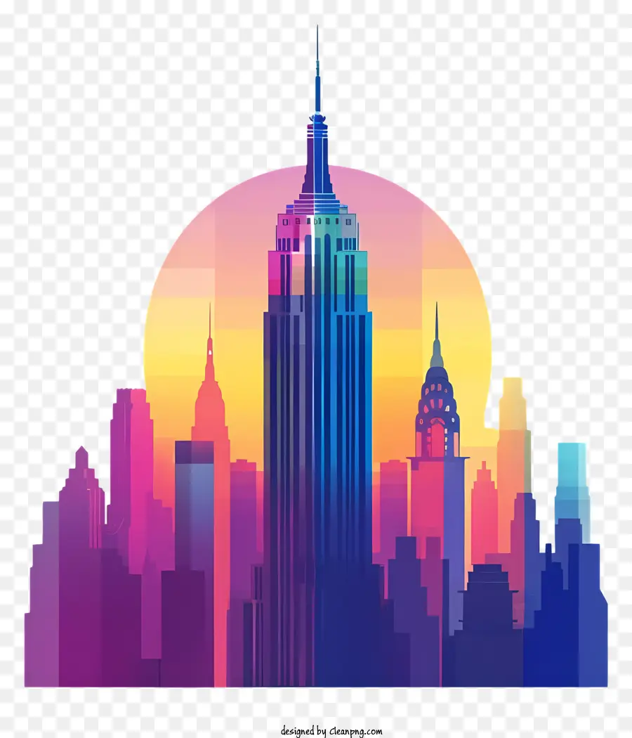 Silhouette New Yorkaise，Coloré Les Toits De La Ville PNG