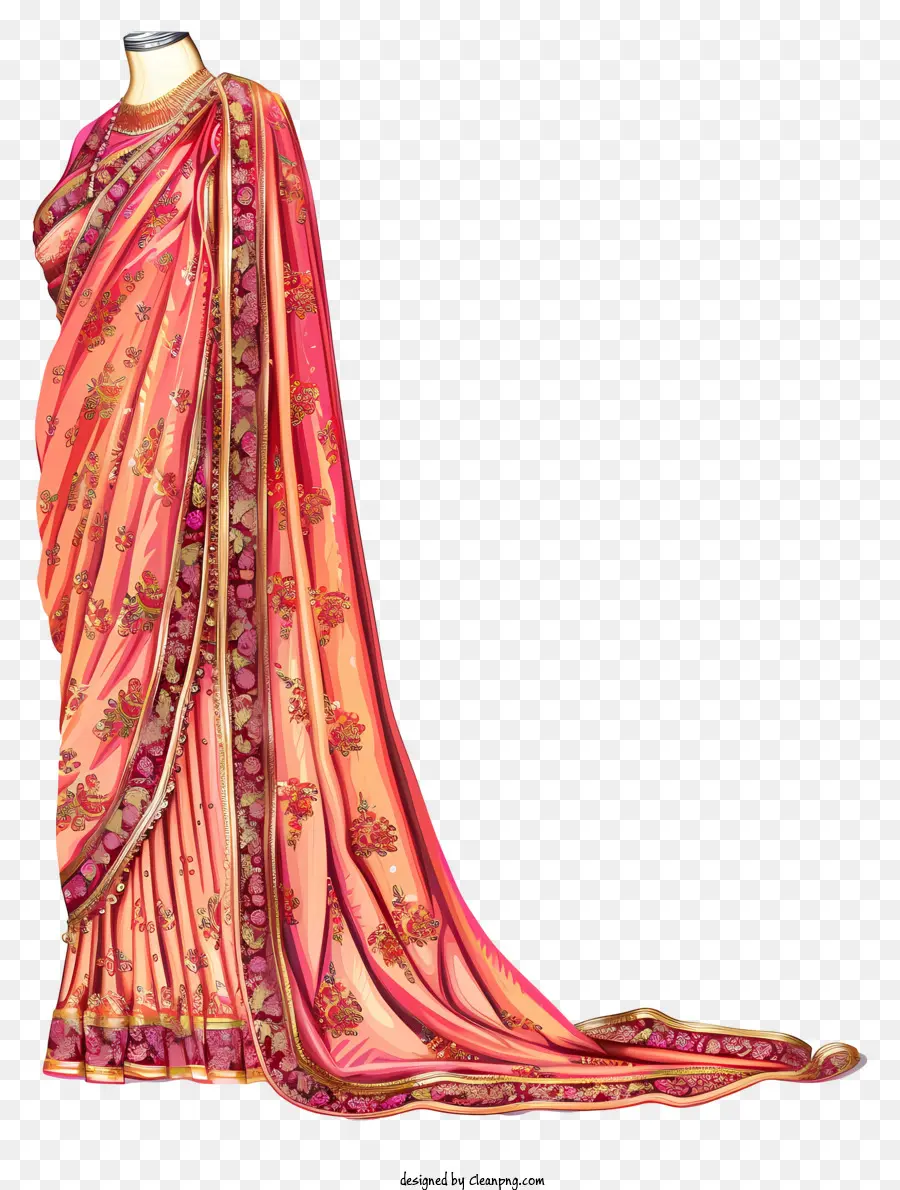 Sari De Mariage Indien，Sari Rose Et Or PNG