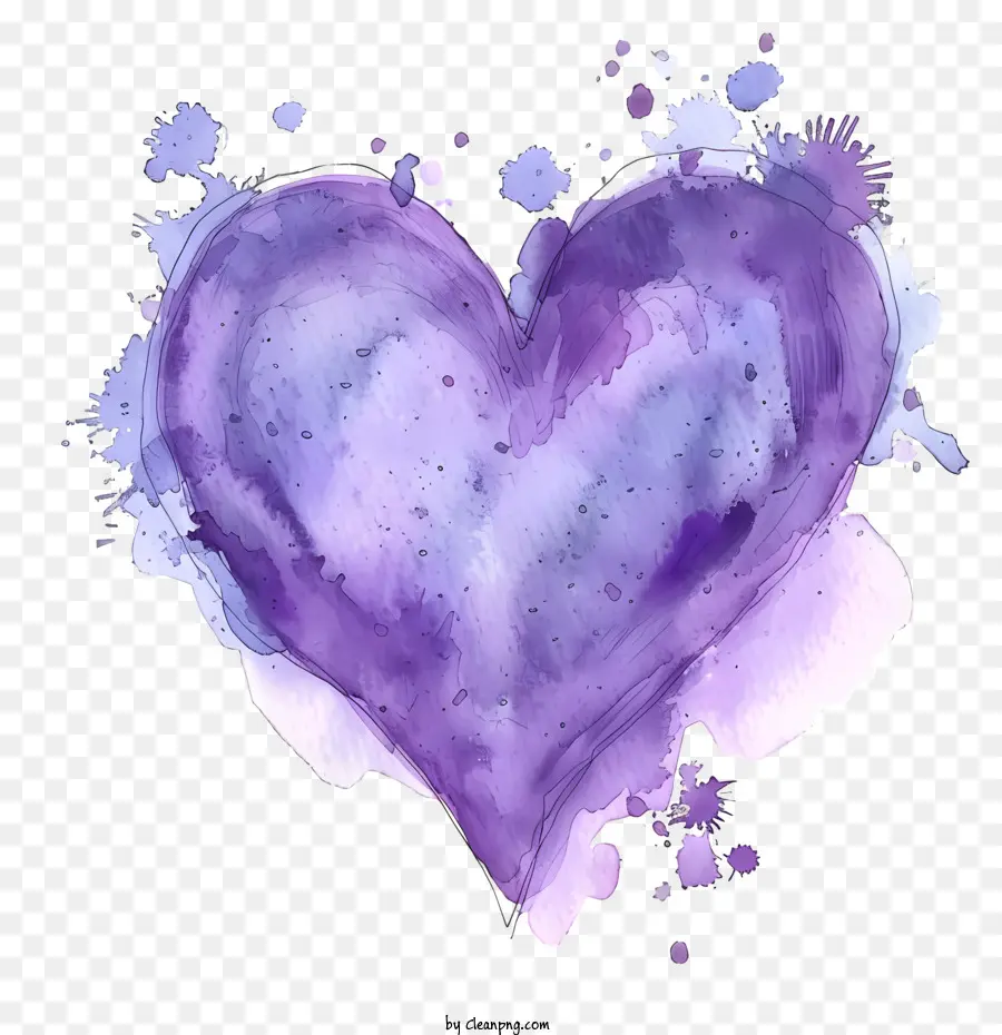 Cœur Aquarelle Violet，Peinture Pourpre PNG