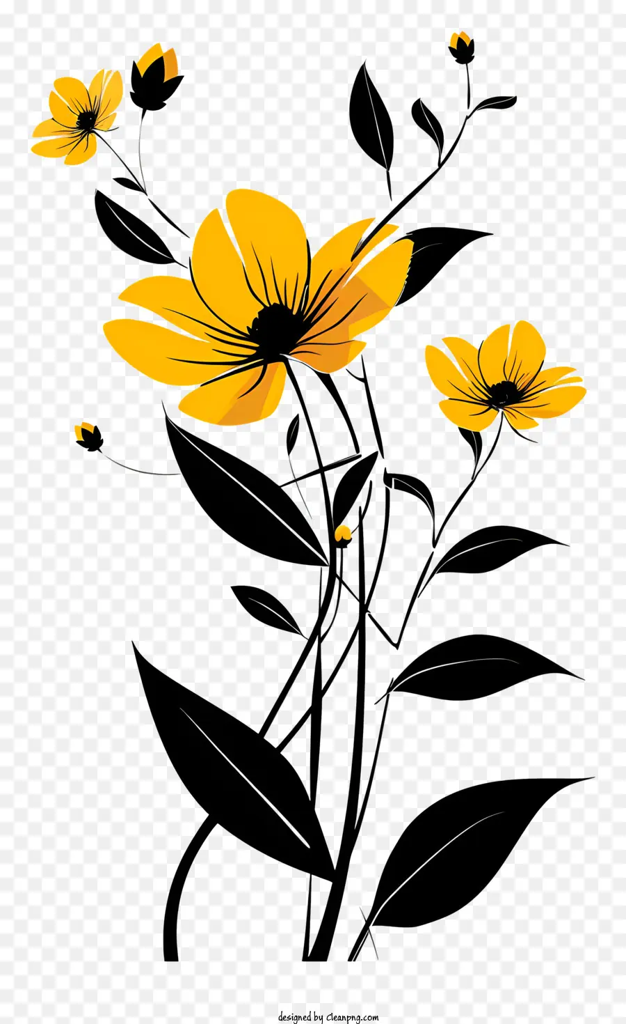 Fleur Silhouette，Fleurs Jaunes PNG