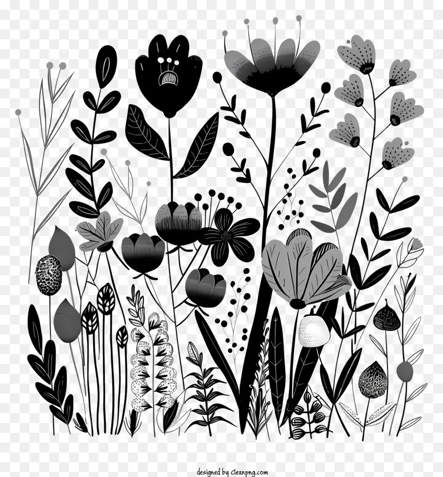 Fleur Silhouette，Fleurs Noires Et Blanches PNG