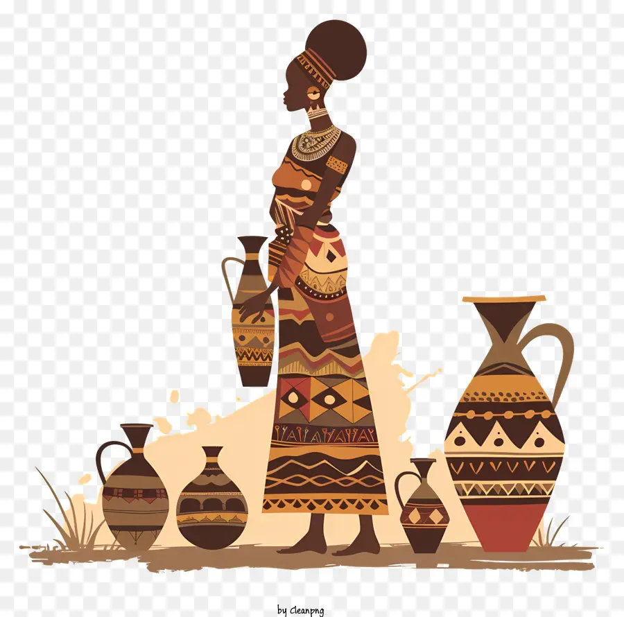 Femme Africaine，Femme Aux Pots PNG