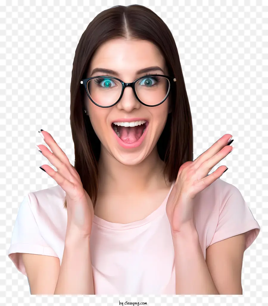 Lunettes，Femme Excitée Avec Des Lunettes PNG