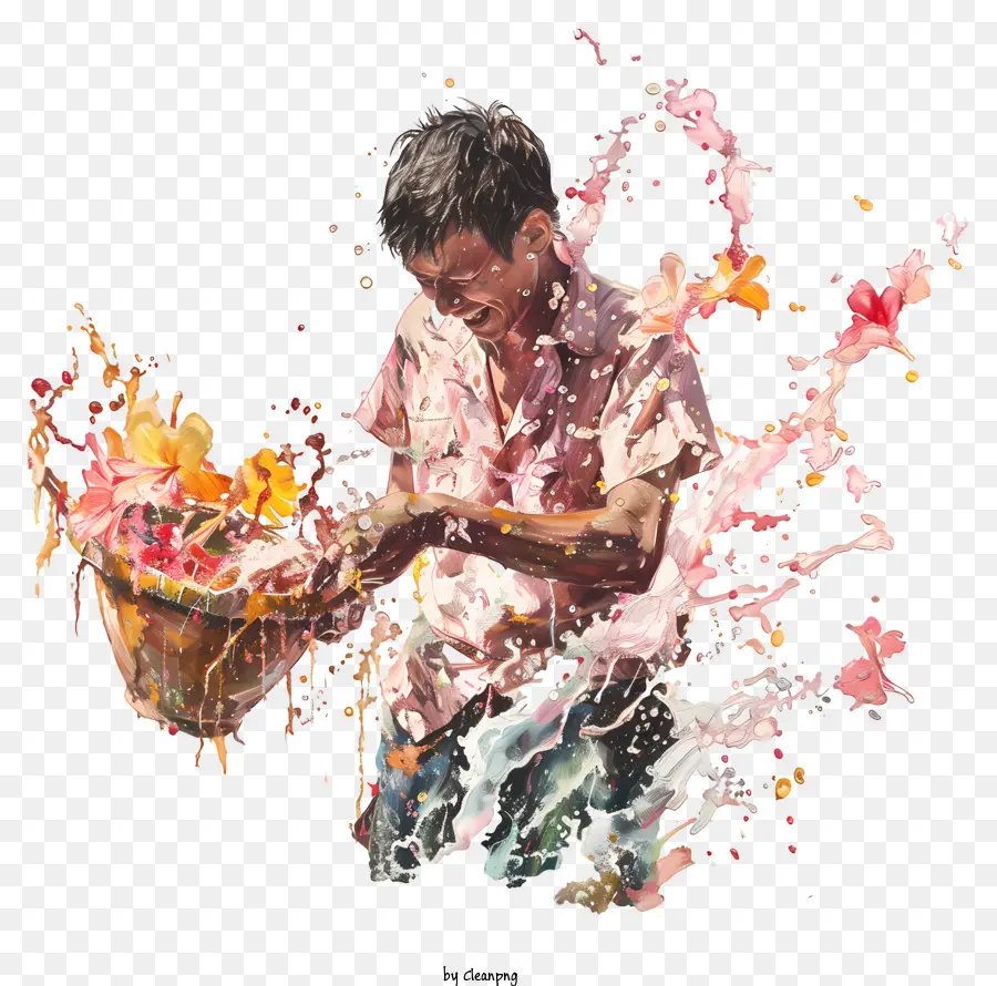 Songkran，Homme Aquarelle PNG