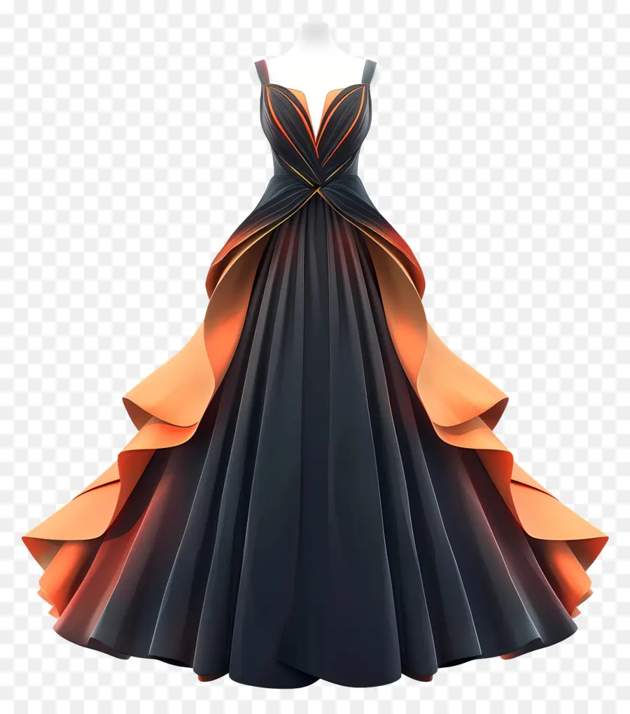 Robe Longue，Robe Noire Et Orange PNG