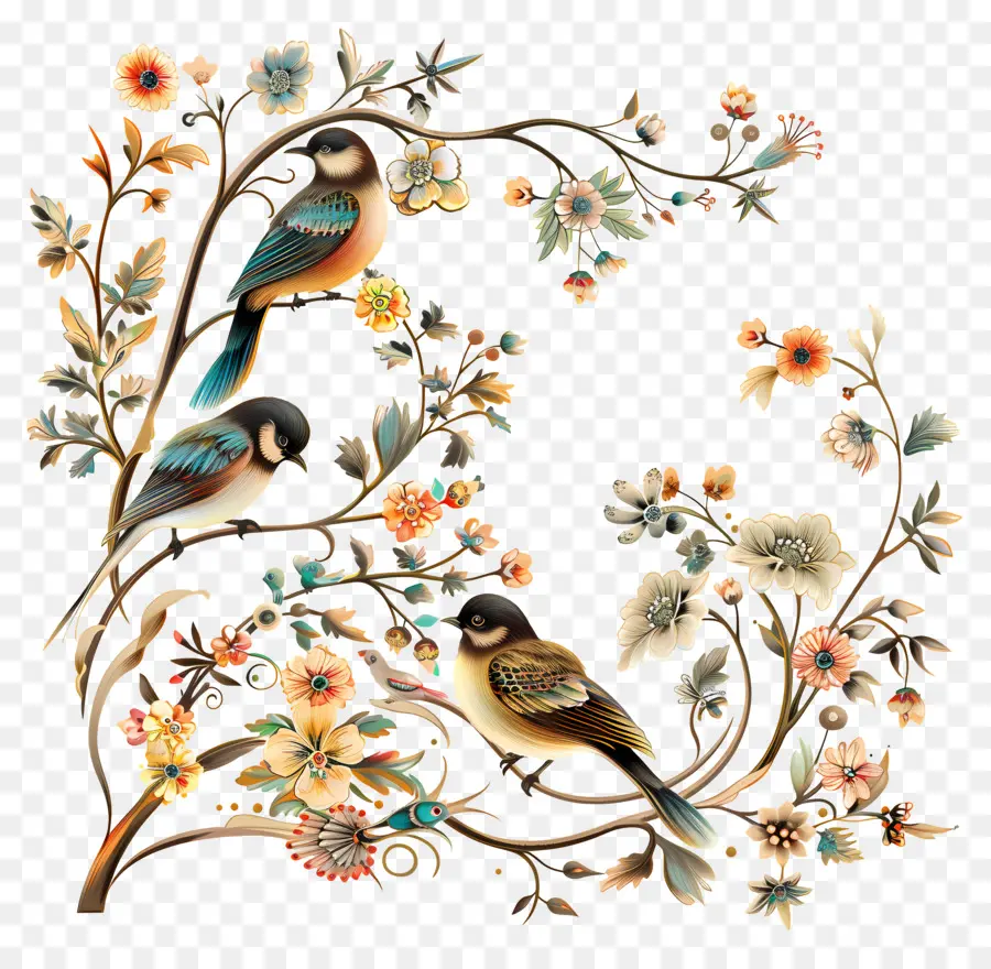 Journée Des Oiseaux，Oiseaux Et Fleurs PNG