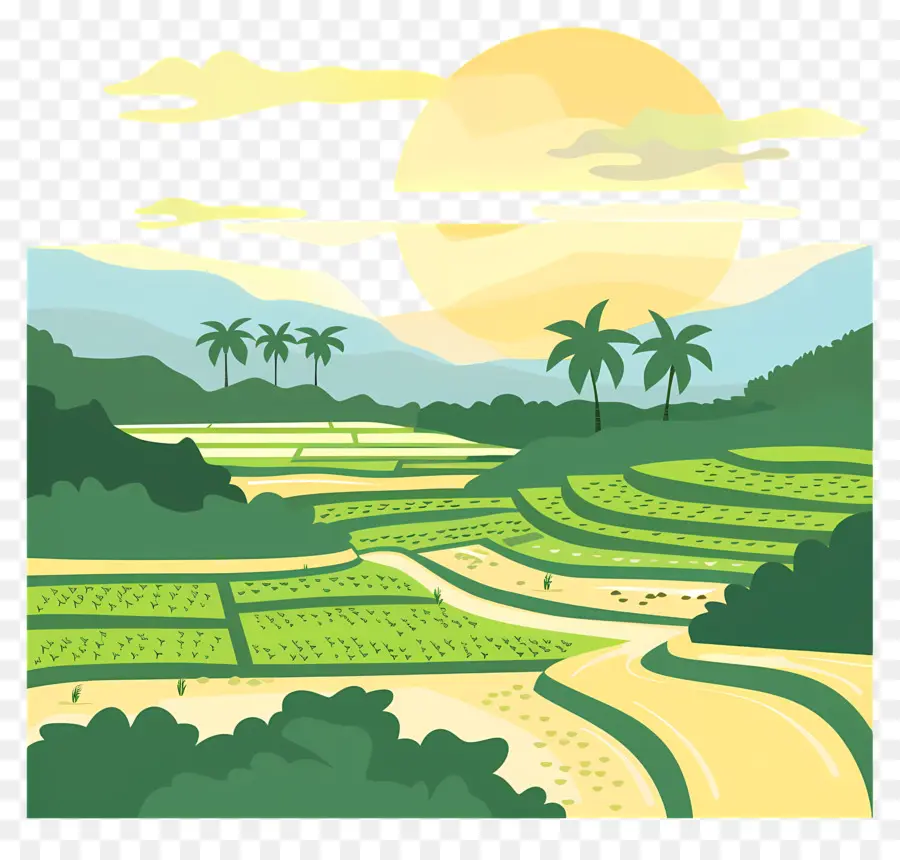 Fond De Paddy，Dessin Animé Paysage PNG