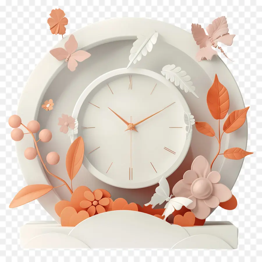 Journée Du Renouveau，Horloge Avec Des Fleurs PNG