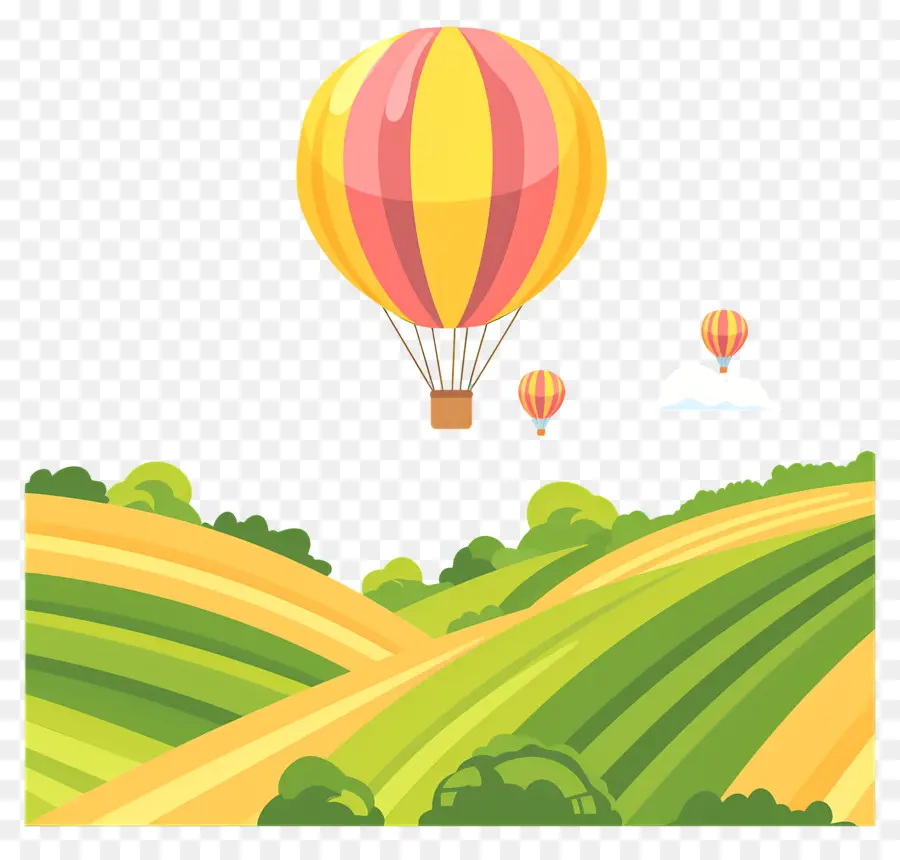 Ballon à Air Chaud Sur Le Terrain，Le Vert De L'herbe PNG