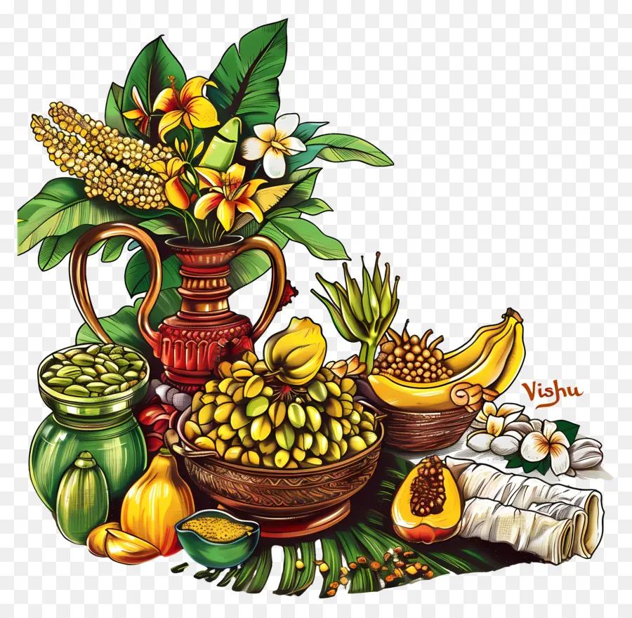 Heureux Vishu，Fruits Tropicaux PNG