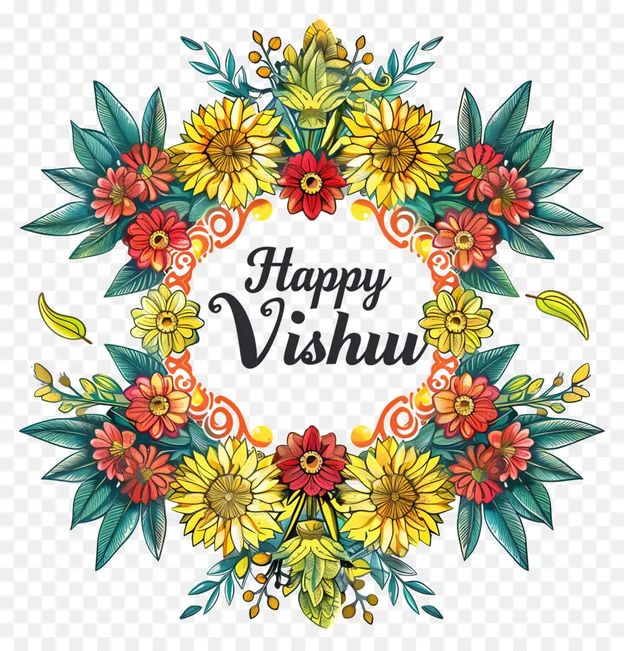 Heureux Vishu，Couronne De Fleurs PNG