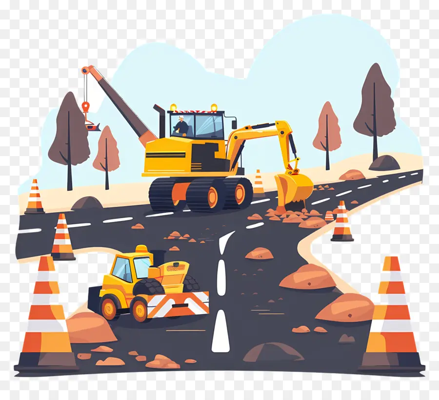 La Construction De La Route，Chantier De Construction PNG