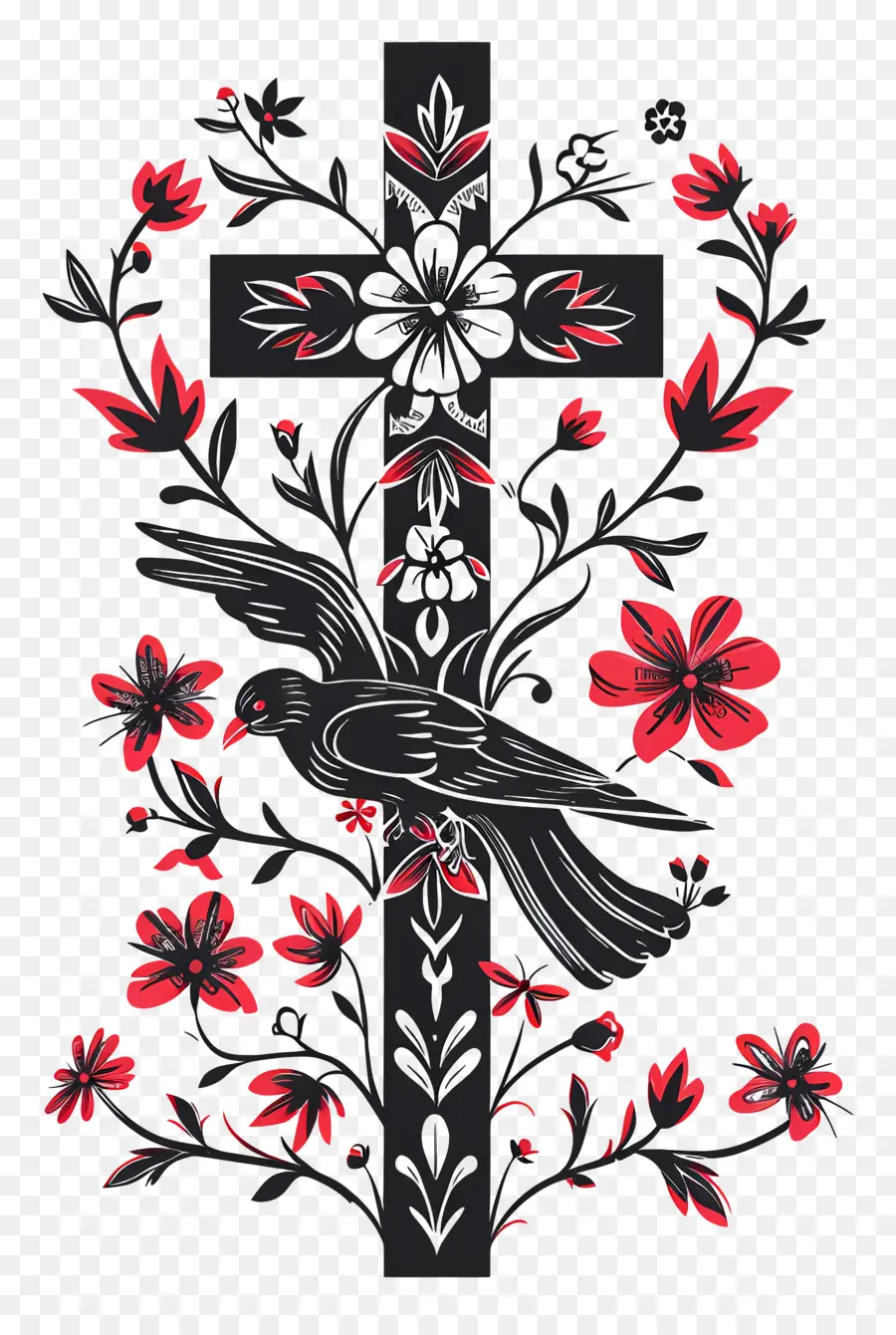 Vendredi Saint Orthodoxe，Croix Avec Fleurs Et Oiseau PNG