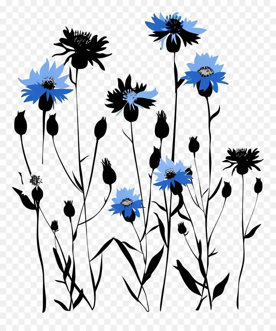 Fleurs Silhouette，Fleurs Bleues PNG