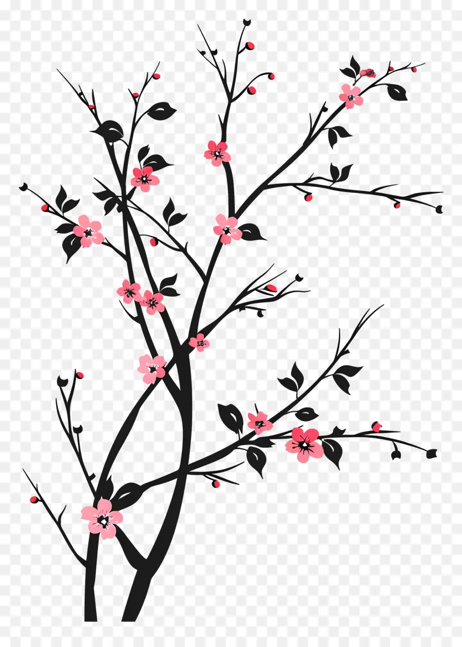 Fleurs Silhouette，Cerisier En Fleur PNG