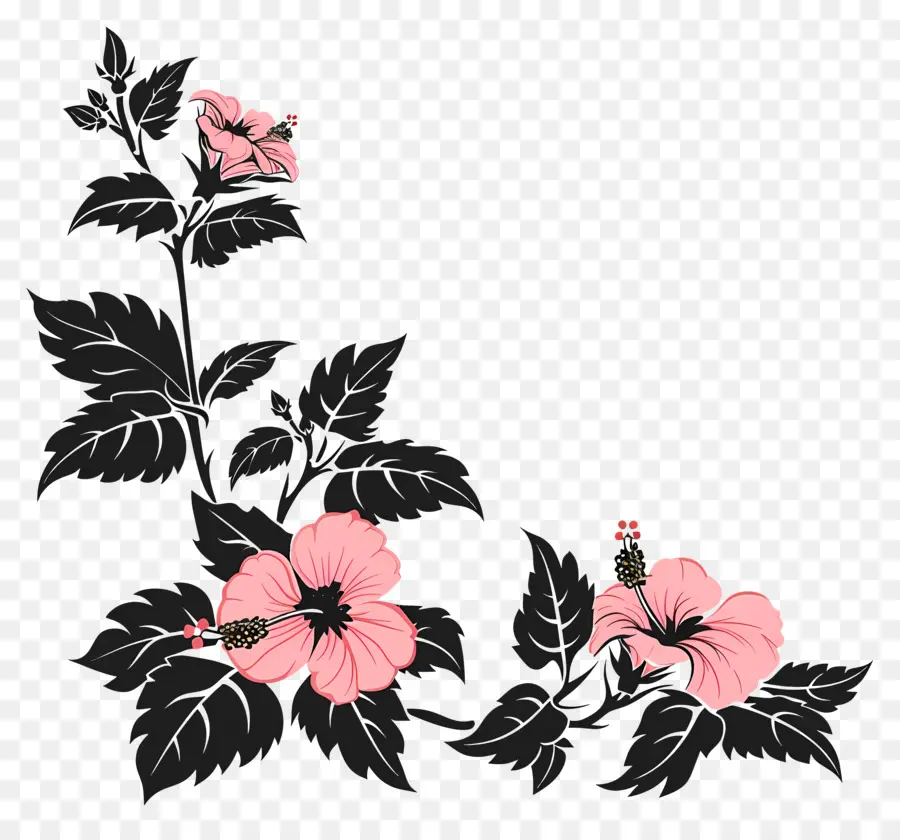 Fleurs Silhouette，Rose De Fleurs D'hibiscus PNG