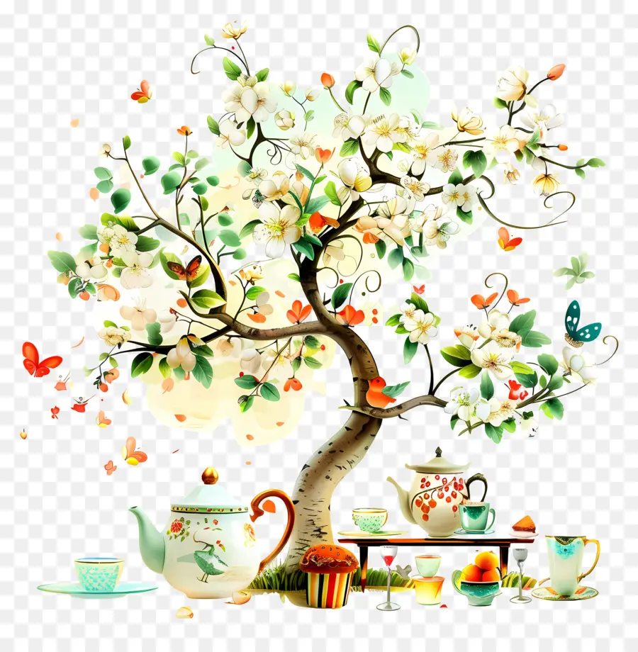 Printemps，Tea Party Avec Arbre PNG