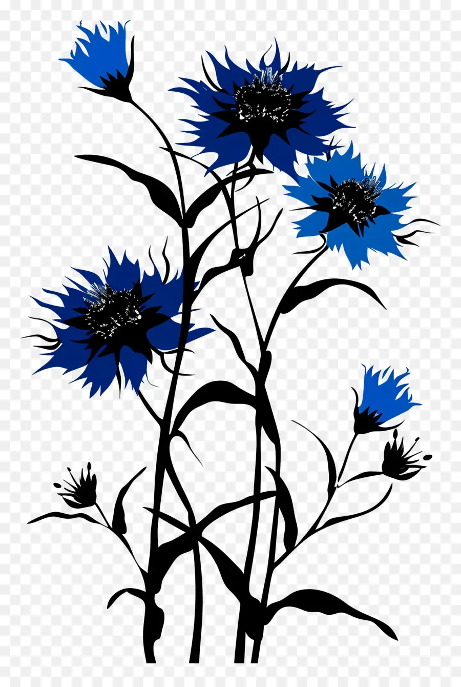 Fleurs Silhouette，Fleurs Bleues PNG