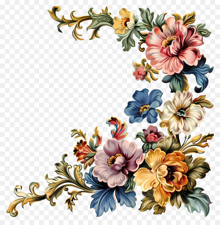 Coin，Cadre Floral PNG