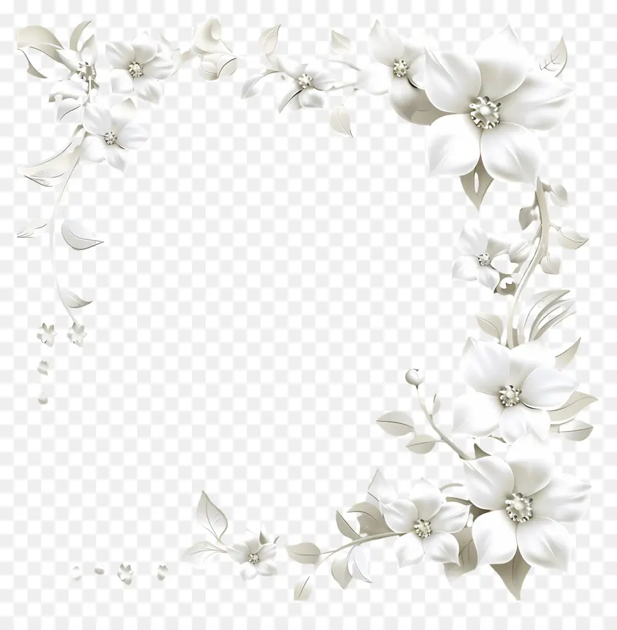 Coin，Blanc Floral Frame PNG