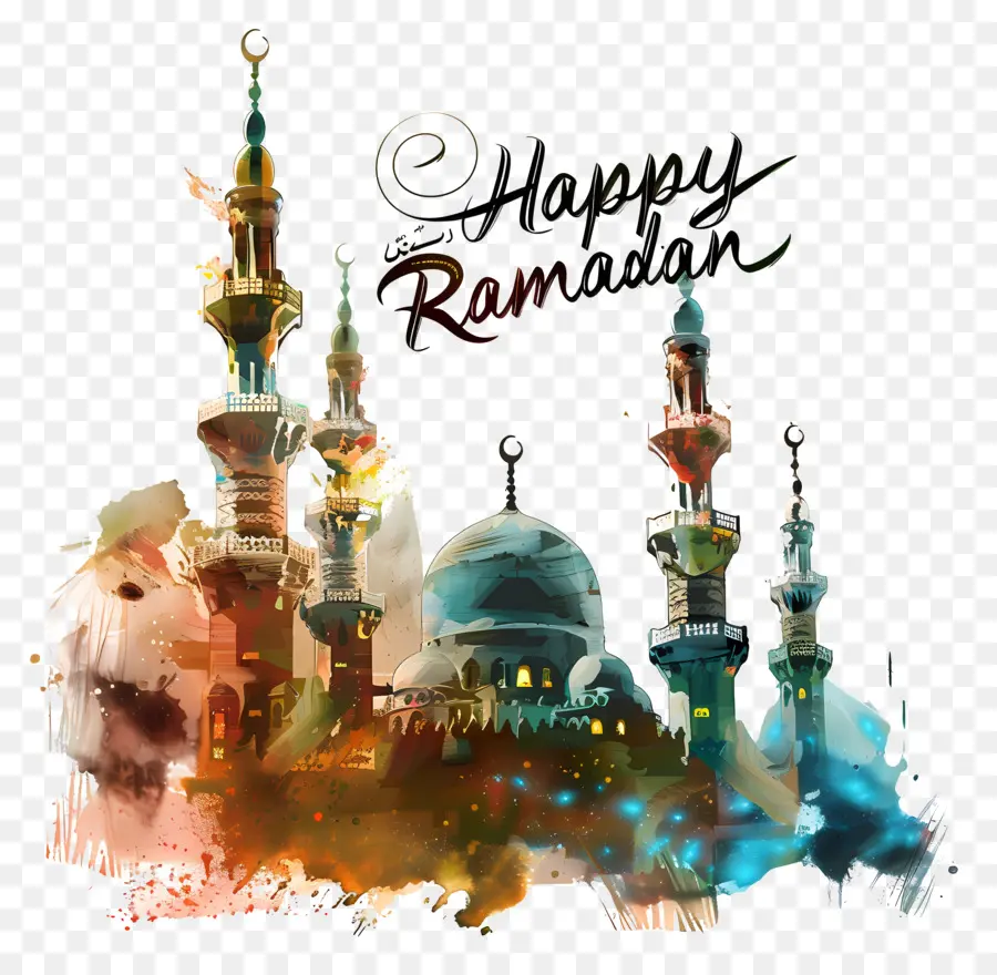 Joyeux Ramadan，Peinture à L'aquarelle PNG