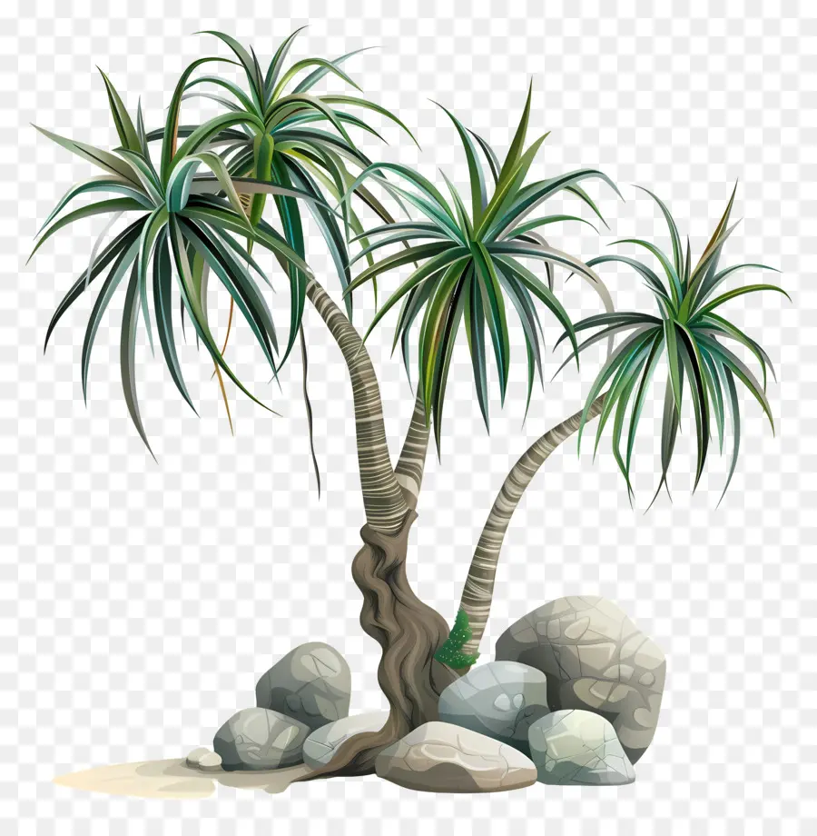 Dracaena，Rocher Et Palmiers PNG