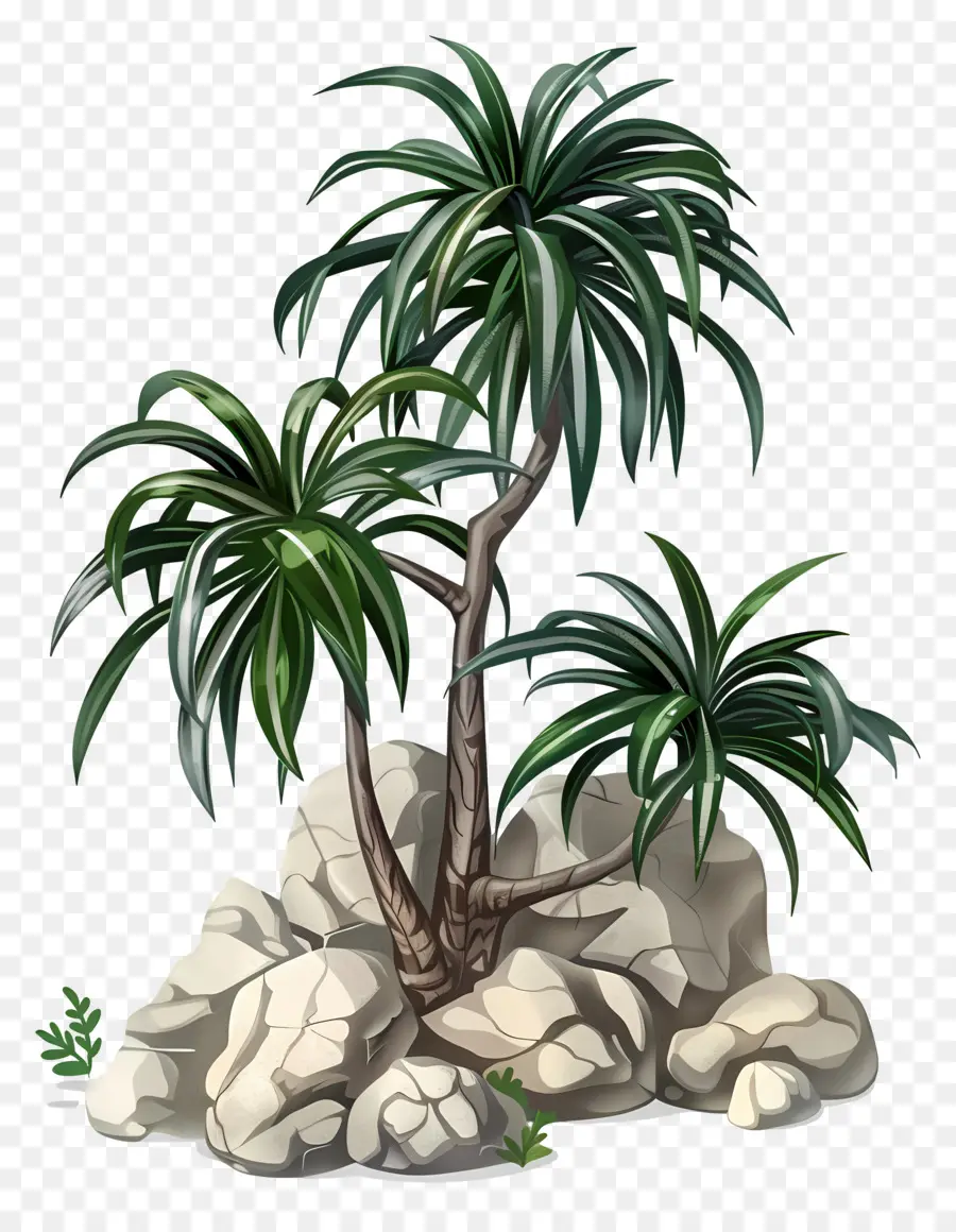 Dracaena，Rocher Et Palmiers PNG