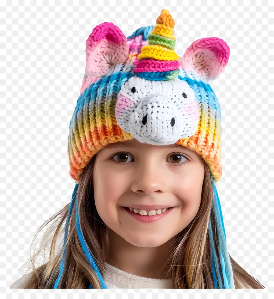 Bonnet En Tricot，Fille Avec Un Chapeau De Licorne PNG