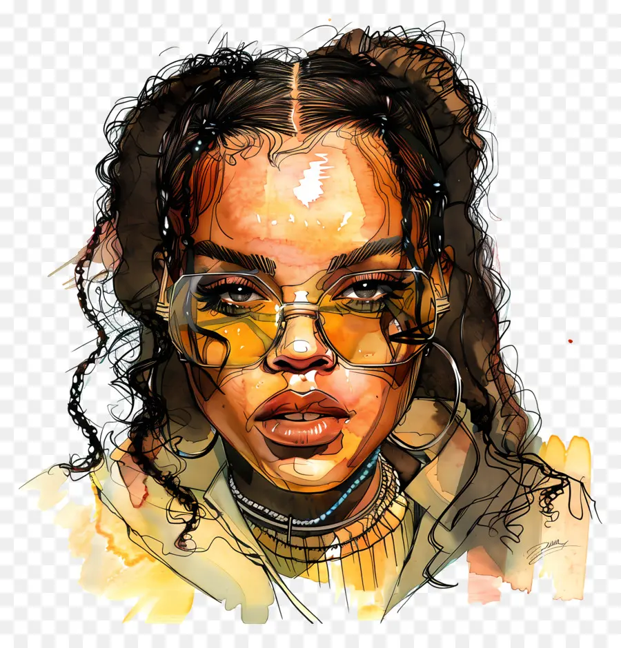 Robyn Rihanna Fenty，Portrait De Femme Stylisée PNG